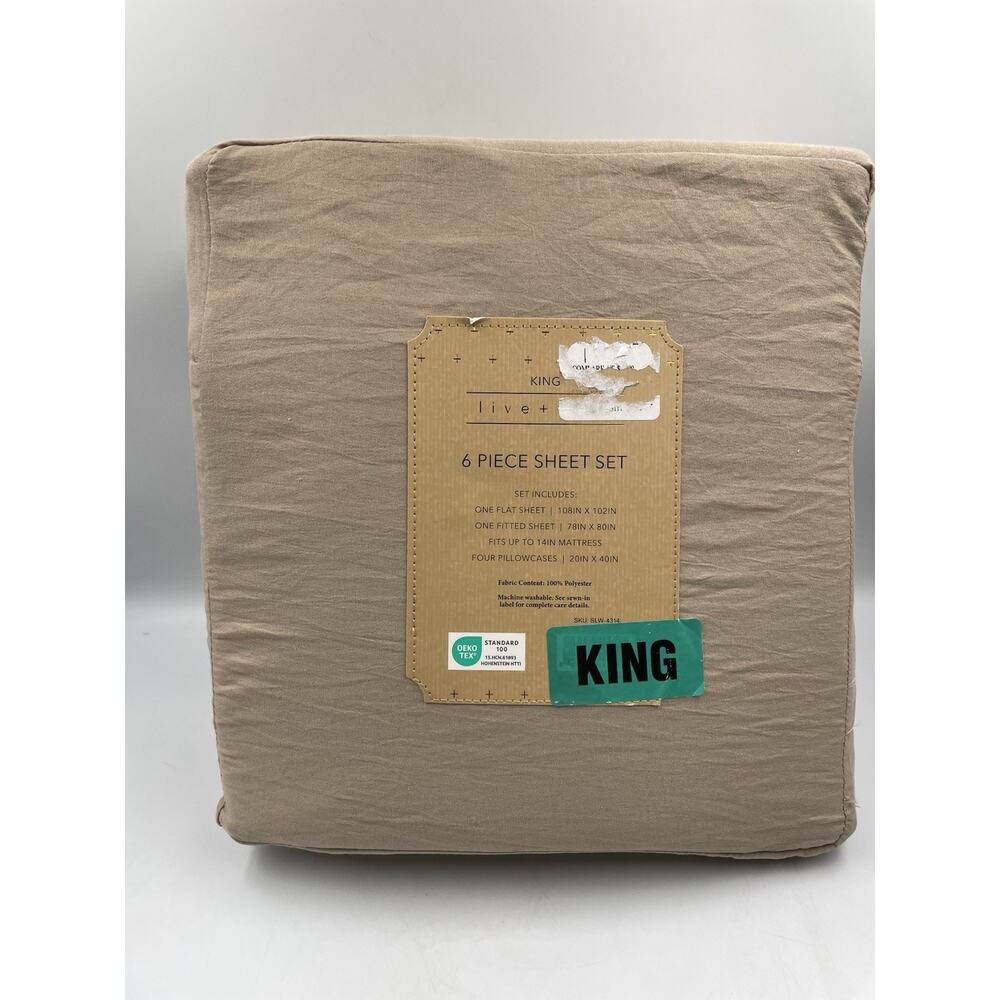 Live + Well 6 Piece Brown King Sheet Set New with Tags - Fast Shipping! - Picture 4 of 5